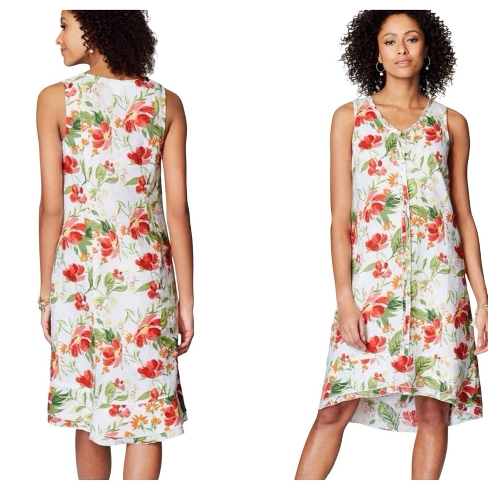 J. Jill Love Linen Tiered Floral Ruffled Spring Dress In M